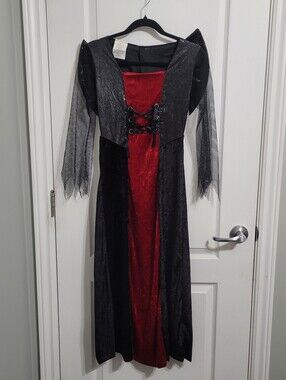 Gothic Vampire Princess Velvet Lace-Up Halloween Cosplay Costume Youth Sz 10-12
